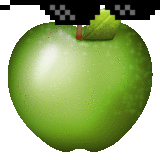 A green apple with sunglasses sliding down it from the top, like the 'Deal With It' meme